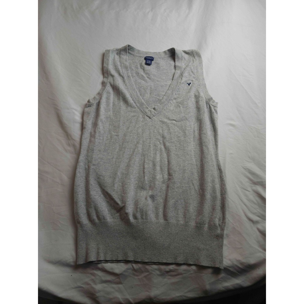 American Eagle Sweater Vest Womens Size XL Gray Knit Wool Blend V-neck Preppy